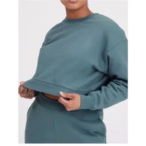 Girlfriend Collective cropped fleece teal pullover crewneck women’s M loungewear thumbnail 5