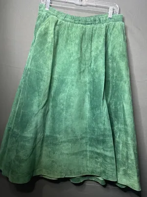 Vintage Intuition Sport Womens L Green Genuine Suede Leather A Line Midi Skirt thumbnail 2