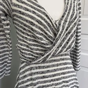 Free People Gray‎ Ivory Striped Faux Wrap V- Neck Maverick Dress Small thumbnail 2