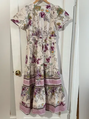 Anthropologie White and Purple Floral Somerset Maxi Dress with pockets thumbnail 2