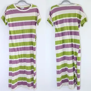 Hayden LA Green Purple & White Striped Short Sleeve T-Shirt Maxi Dress Size S thumbnail 2