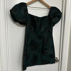 Altar'd State |‎ NWT Lionella Green Metallic Floral Puff Sleeve Mini Dress, L thumbnail 3