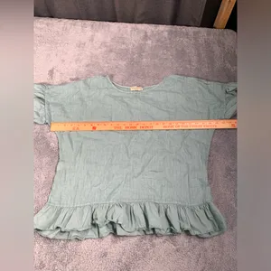 Terzo millennio Light Green/blue Ruffle Hem Top medium linen Green thumbnail 5
