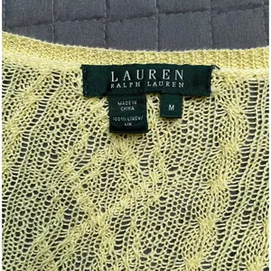 LRL Ralph Lauren citrus yellow linen sweater cable knit v-neck size Medium M thumbnail 10