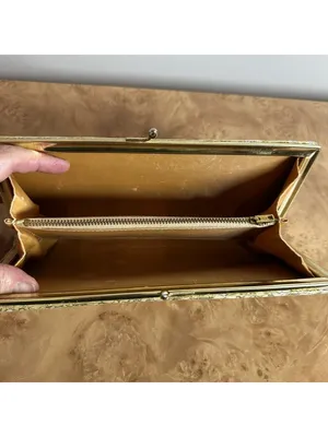 Vintage Gold Brocade Evening Clutch Kiss Lock Formal Cocktail Purse thumbnail 4
