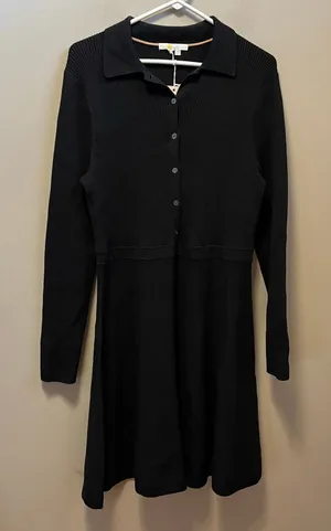 Boden Womens Ribbed Knit‎ Mini Dress Sz 14 R Black Wool Cotton Fit & Flare New thumbnail 1