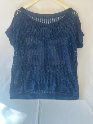 Women’s Navy Knit Jersey Top with White '76' Graphic thumbnail 2
