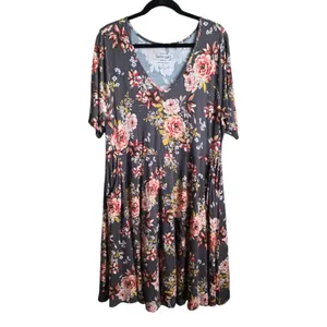 Torrid Super Soft Mini Skater Dress Gray Pink Floral Size 2 2X Pockets thumbnail 4