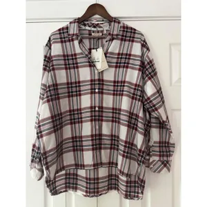 Barbour Bethwin Shirt Womens 10 White‎ Red Blue Plaid Cotton Button Down thumbnail 2