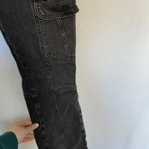 Zara black jeans cargo‎ pants denim many pockets women's size 6 casual boho thumbnail 5