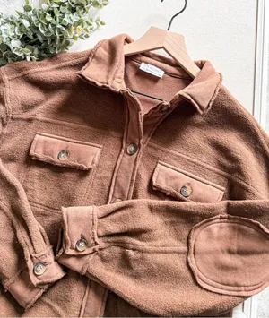 Shop Neighbor Button Front Shacket Brown Oversized Textured Jacket S/M thumbnail 1