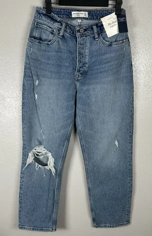 NEW Abercrombie & Fitch Curve Love The‎ Dad High Rise Jeans Distressed 26/2XS thumbnail 1