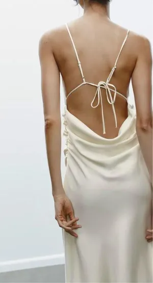 Zara dress midi maxi ivory satin tied slip evening summer wedding party thumbnail 17