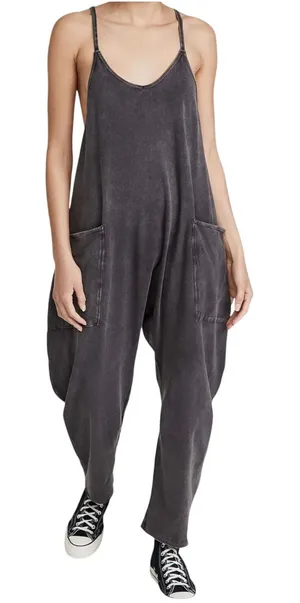FREE PEOPLE MOVEMENT Hot Shot Jumpsuit Acid Washed Black Medium thumbnail 1