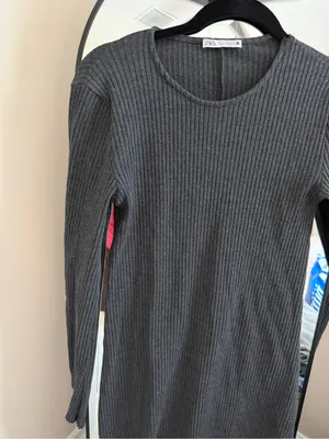 Zara Charcoal Ribbed Long Sleeve Knit Dress thumbnail 2