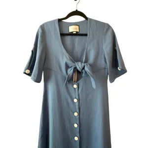 Alexis Jameela Shell Blue Linen Maxi Dress Tie‎ Front Button Size L thumbnail 10