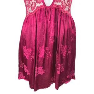 For Love & Lemons Red Floral Lace Silk Satin Sleeveless Mini Slip Dress Sz L thumbnail 9
