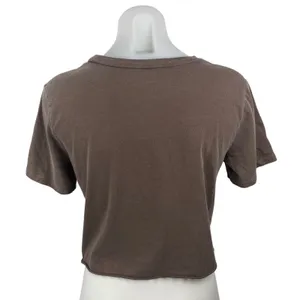 Vinyl Icons Women's Brown Graphic Short Sleeve Crew Neck Crop Tee T-Shirt Top M thumbnail 4
