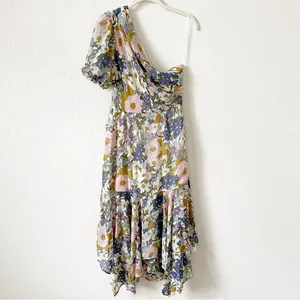 Astr Santorini One Shoulder Midi Dress Off White Retro Floral Size Small Wedding thumbnail 3