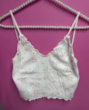 Brandy melville White Floral Ribbed Cami Tank Top - Lightweight Spaghetti Strap thumbnail 1