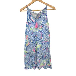 Lilly Pulitzer Tassel Shift Dress S Blue Floral Resort Coastal Beach Tropical thumbnail 2