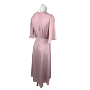 NEW Lulus Farah Pink Mauve V Neck Polka Dot Tie Flutter Sleeve Midi Wrap Dress M thumbnail 8