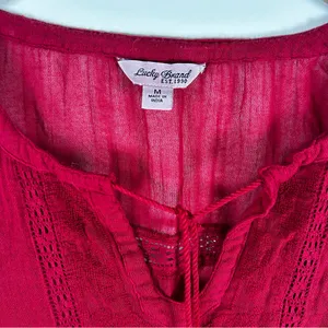 Lucky Brand Boho Ren Faire Cotton Top With Embroidery and Tasseled Drawstrings thumbnail 3