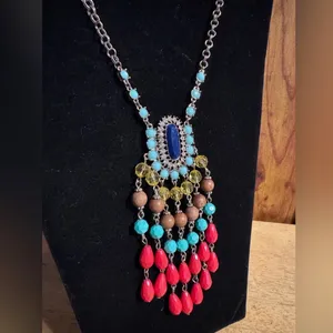 Long Statement Silver Tone Chandelier Necklace thumbnail 3
