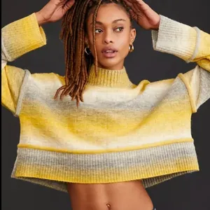 Pilcro‎ by Anthropologie Cropped Mock Neck Sweater in Yellow & Gray Ombre Large thumbnail 1