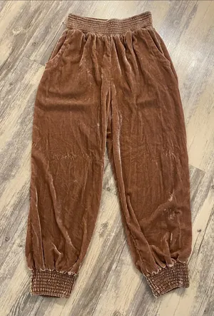 Anthropologie Gloria Velvet Jogger Taupe Size SMALL thumbnail 1