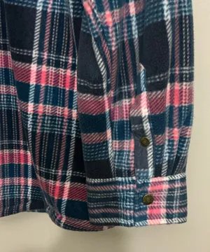Modern Pink Blue Plaid Sherpa Lined Button Down Flannel Shirt Jacket thumbnail 11