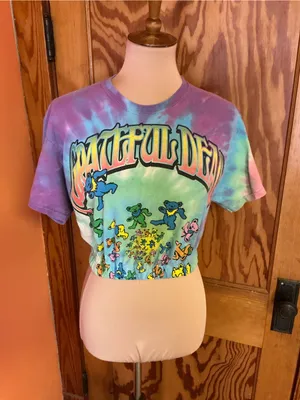2015 Grateful Dead Tie Dye Crop Top Medium Dancing Bears Graphic Tee Custom Crop thumbnail 7