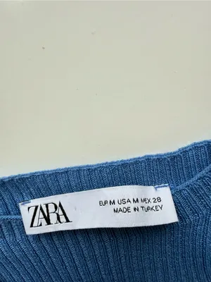 Zara Ruched Ribbed Knit Tank Blue size Medium thumbnail 6
