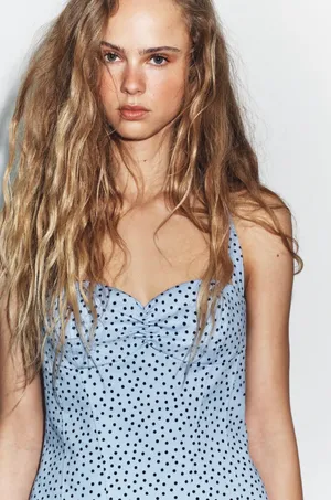 BNWT Zara Blue & Black Polka Dot Halter Top thumbnail 3