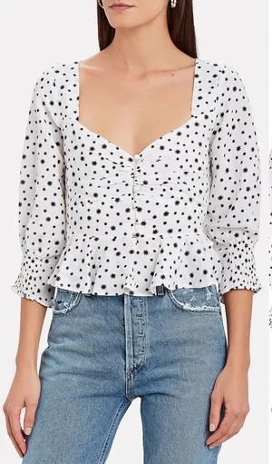 Rixo white stars sameera linen blend starry button down‎ blouse size large Black thumbnail 1