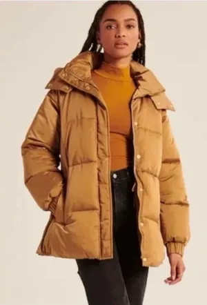 Abercrombie & Fitch Ultra Mid Puffer Jacket S Gold Hooded Après Ski Y2K Gorpcore thumbnail 1