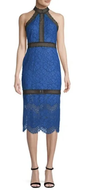 Alexis Size S Julianna Dress‎ Blue Black Lace Halter Midi Bodycon High Neck Gown thumbnail 1