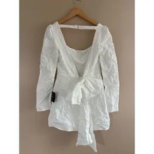 Lulus Elevated Icon White Jacquard Long Sleeve Bow Mini Dress Size Medium Bridal thumbnail 5