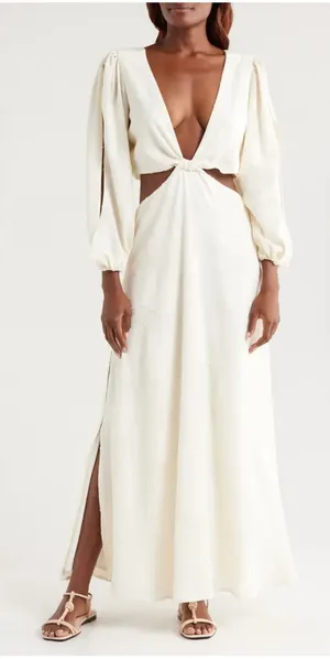 NEW BOAMAR Bianca Balloon Sleeve Cutout Cover-Up Maxi Dress Size XL thumbnail 1
