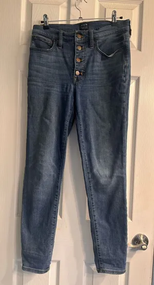J. Crew Women's Skinny Button-Fly Jeans in Medium Blue Wash thumbnail 1
