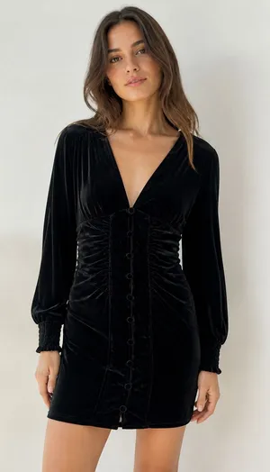 Zara Black Velvet Long Sleeve Dress Size S thumbnail 1
