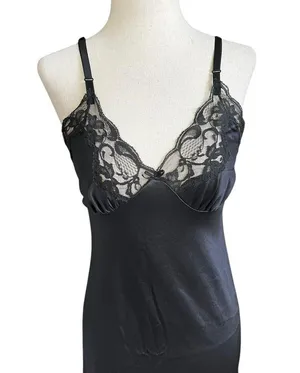 47-43 Ashley Taylor Black Vintage Spaghetti Strap Night Gown Women Size 32 thumbnail 4