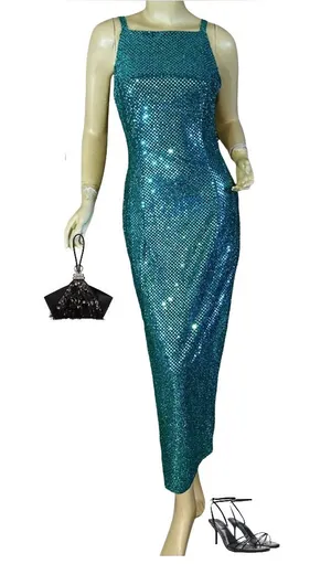 Vintage 1990'S All That Jazz Teal/Aqua Sequin Mesh Formal Dress (5/6) thumbnail 1