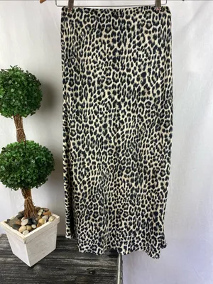 ALYA Black & Tan Animal Print Satin Midi Skirt L thumbnail 3