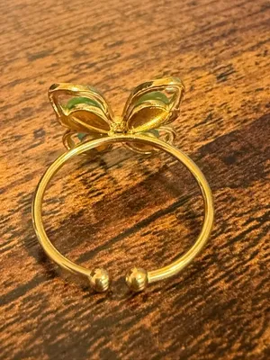 Gold Plated Colorful Butterfly Adjustable Ring Green Blue Stones Statement Jewel thumbnail 3