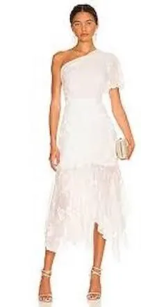 ASTR The Label NWT Women's White Lace Santorini One Shoulder Floral Midi Dress S thumbnail 1