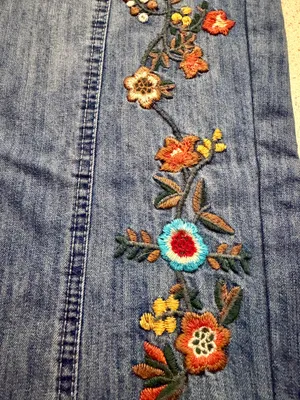 Handmade Embroidered Floral Denim Pants XS/S thumbnail 2