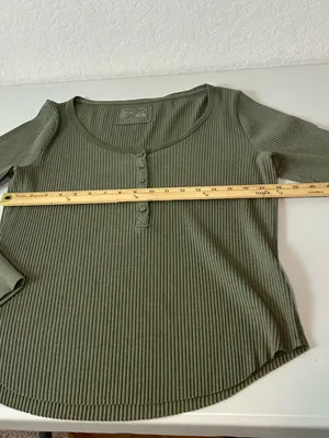 Aerie Essential Henley Layering Long Sleeve Ribbed Cotton Blend T-Shirt Size XL thumbnail 7