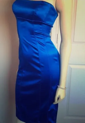 bebe Cobalt Blue Strapless Satin Cocktail Dress thumbnail 1