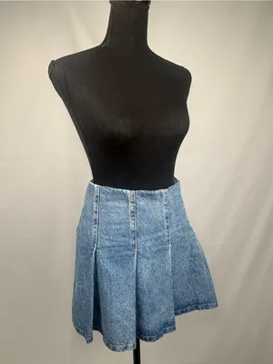 Denim Mini Skirt Pleated H&M Blue thumbnail 4